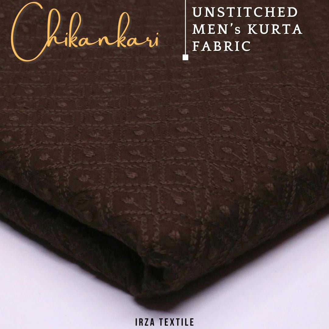 Un-Stitched Embroidered Dark Brown Cotton Kurta GT-9257 - Irza Textile