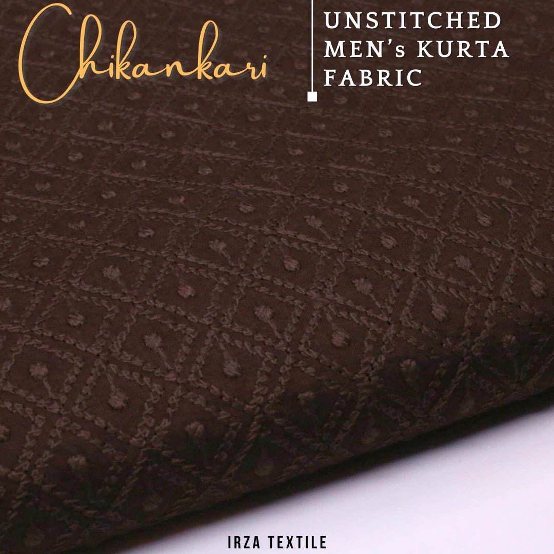 Un-Stitched Embroidered Dark Brown Cotton Kurta GT-9257 - Irza Textile