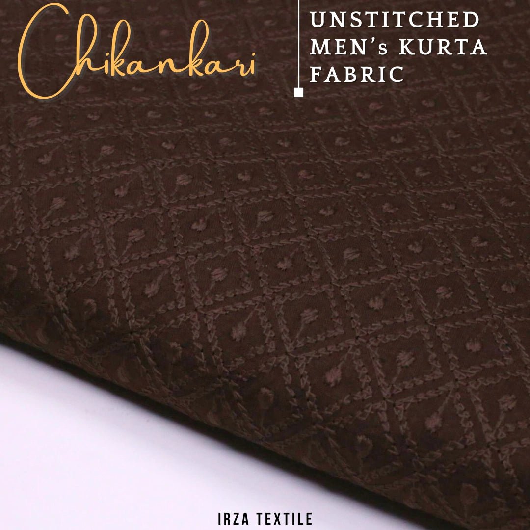 Un-Stitched Embroidered Dark Brown Cotton Kurta GT-9257 - Irza Textile