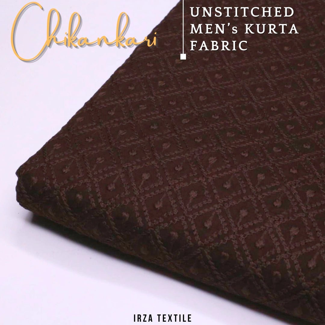 Un-Stitched Embroidered Dark Brown Cotton Kurta GT-9257 - Irza Textile