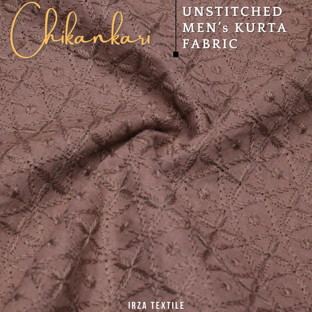 Un-Stitched Embroidered Soft Brown Cotton Kurta GT-9256 - Irza Textile