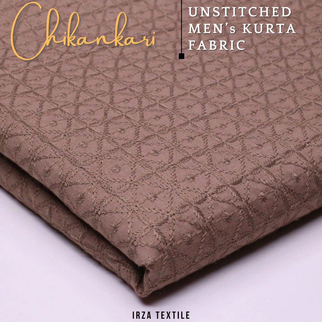 Un-Stitched Embroidered Soft Brown Cotton Kurta GT-9256 - Irza Textile