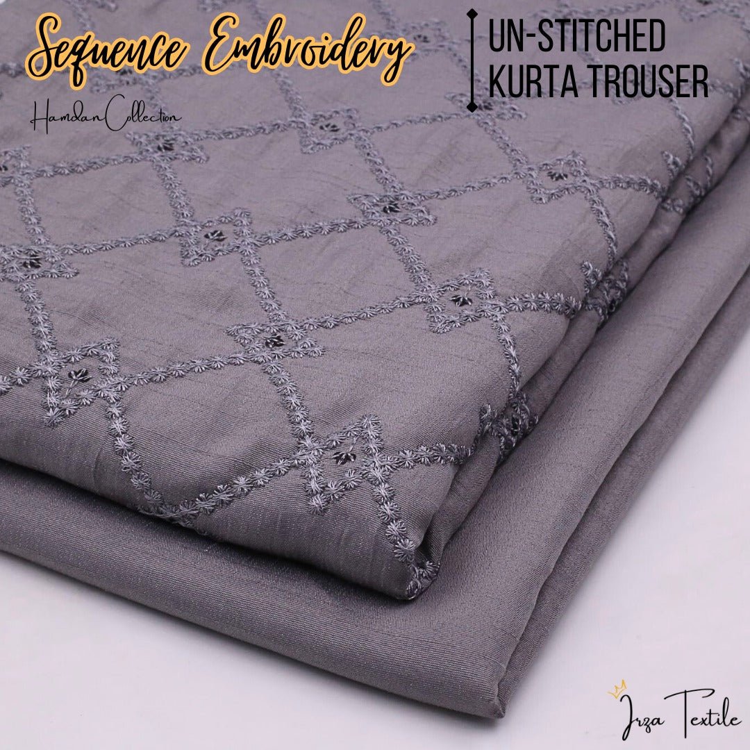 Un-Stitched Grey Designer Kurta Trouser Fabric Hamdan H3