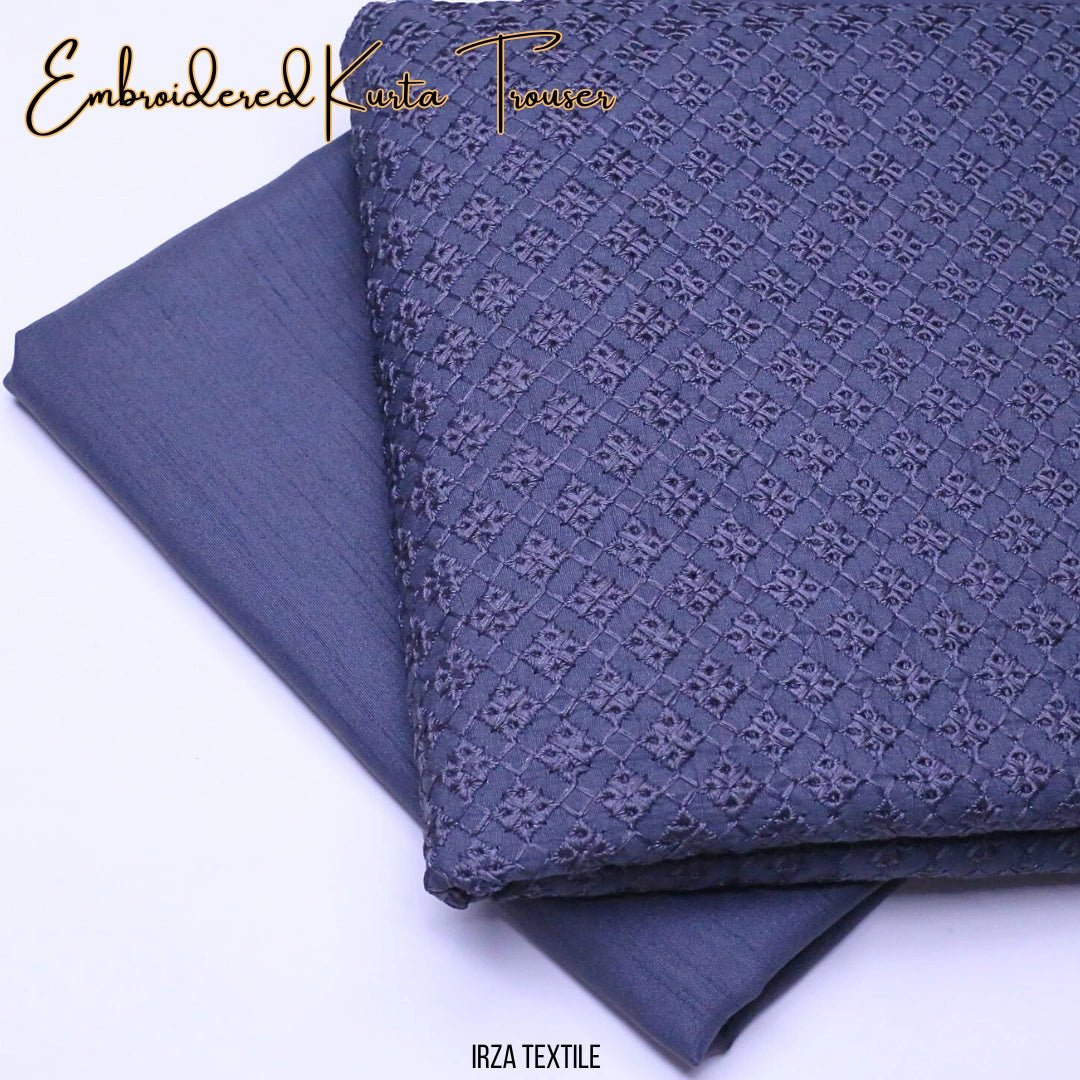 Un-Stitched Grey Embroidered Kurta Trouser Fabric N-904 - Irza Textile