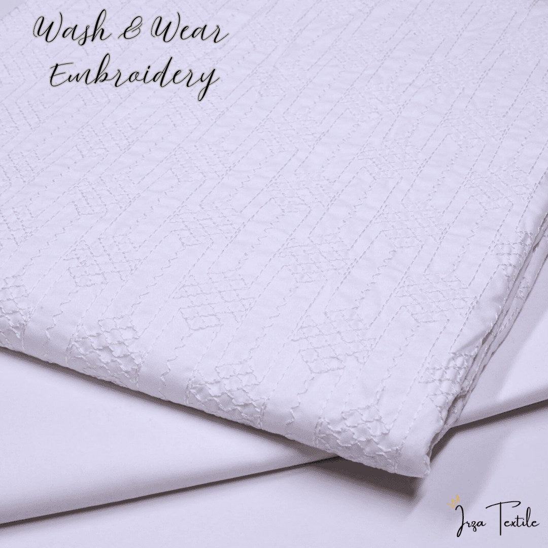 White Wash And Wear Embroidered Kurta Trouser Fabric WW-101