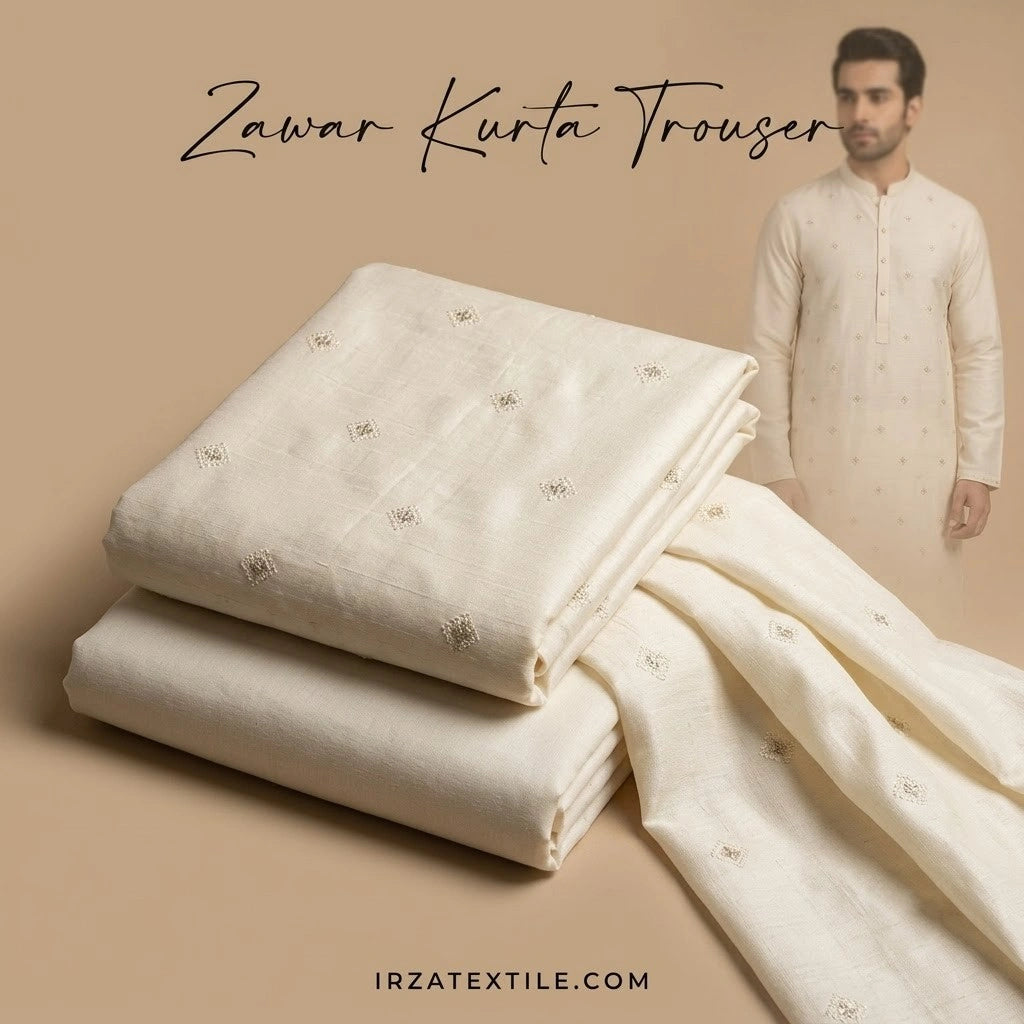 Zawar Cream Kurta Pajama Fabric Unstitched