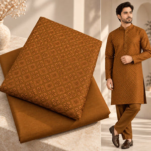 Zikar Rust Embroidered Kurta Trouser Fabric ZR-42